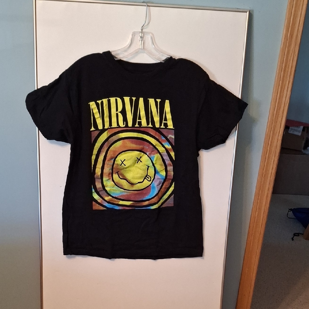 NIRVANA Black Tee with Colorful Spiral Design